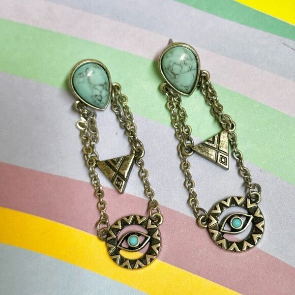 Silver Howlite chain eye earrings Jewelry - Silver tone Howlite chain eye earrings